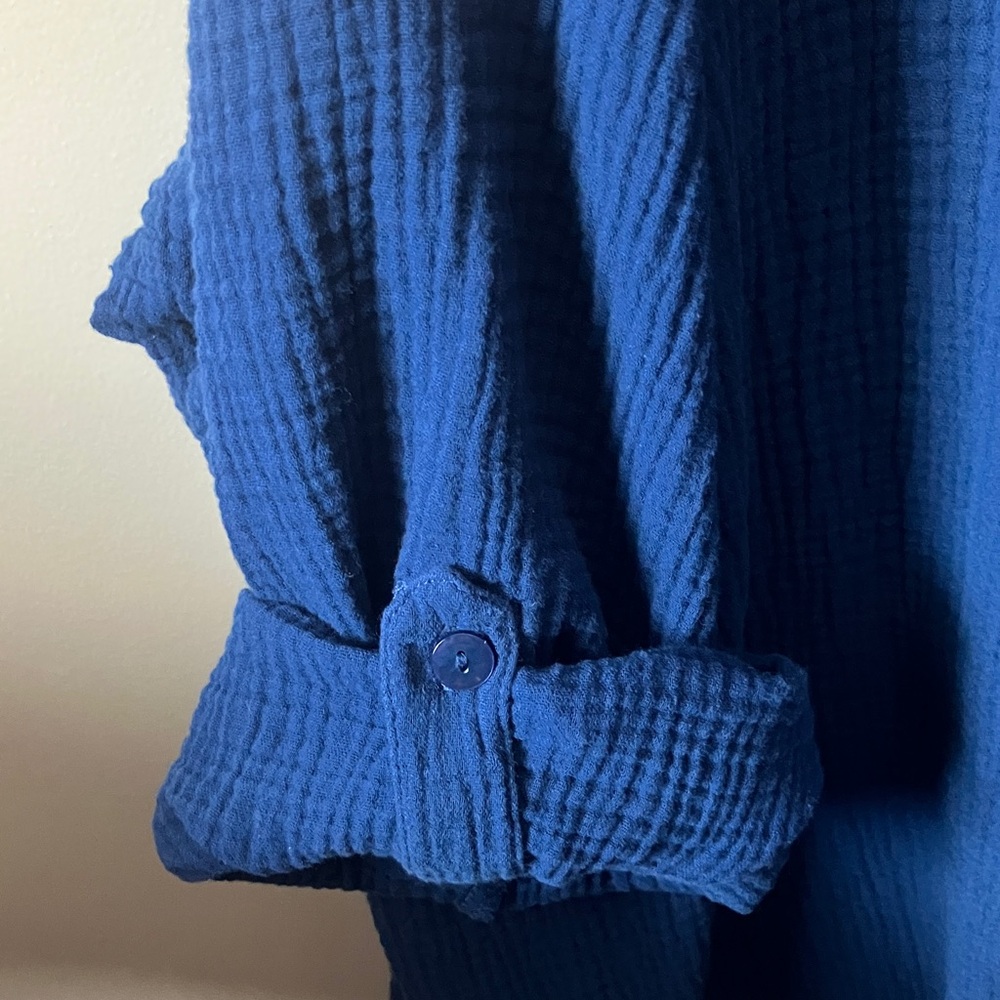 Susan Graver Navy Blouse with White Embroidery - Picture 4 of 7